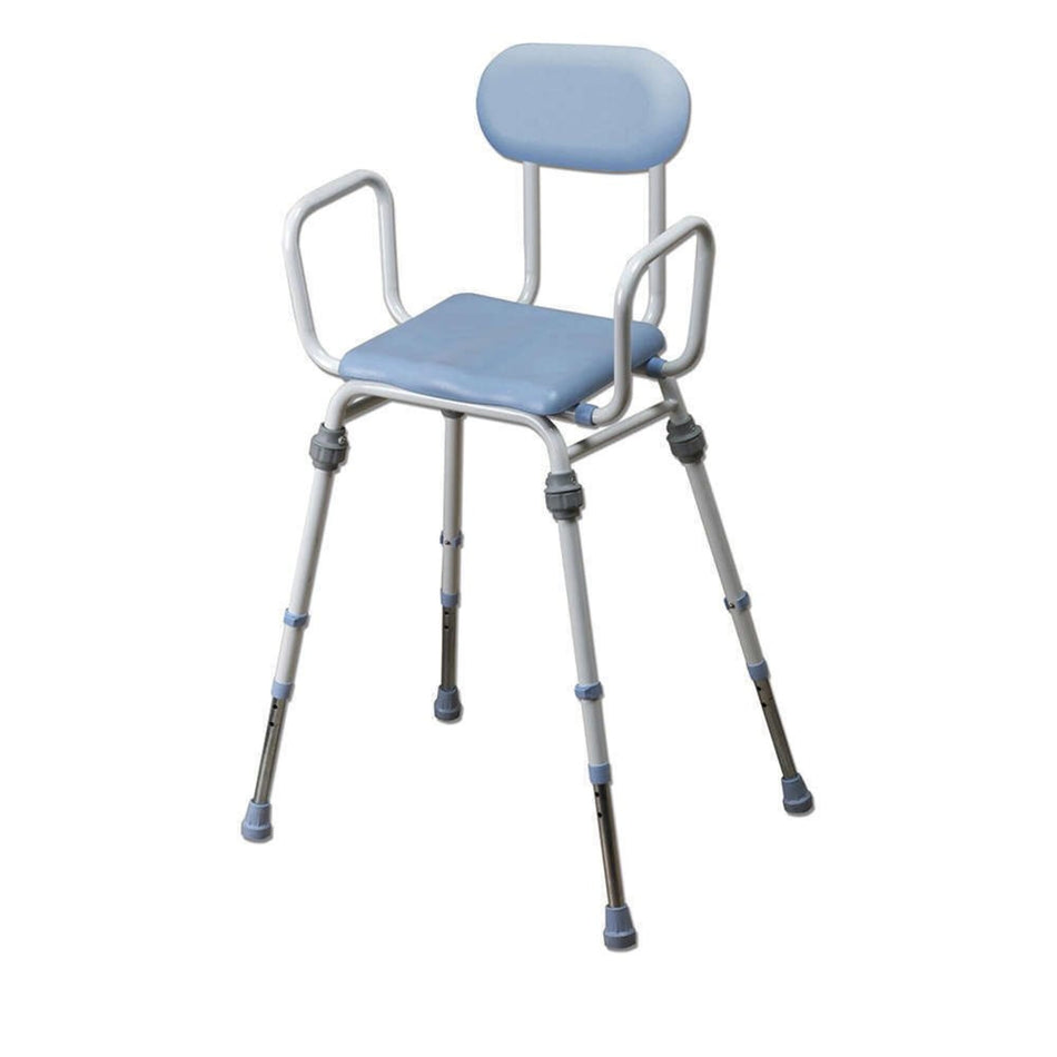 NRS Compact Perching Stool with Arms and Back - Blue PU