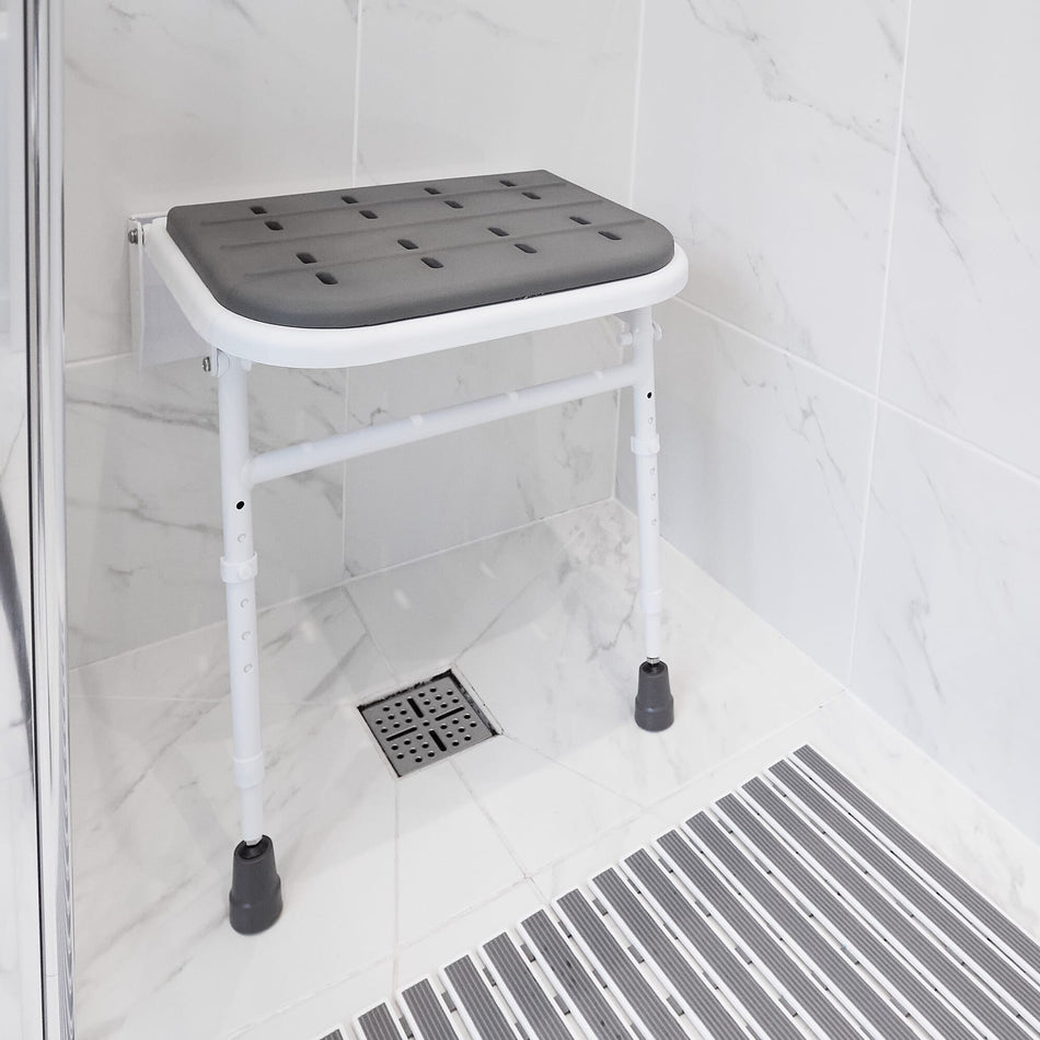 NRS Folding Shower Seat with Legs and Padded Seat