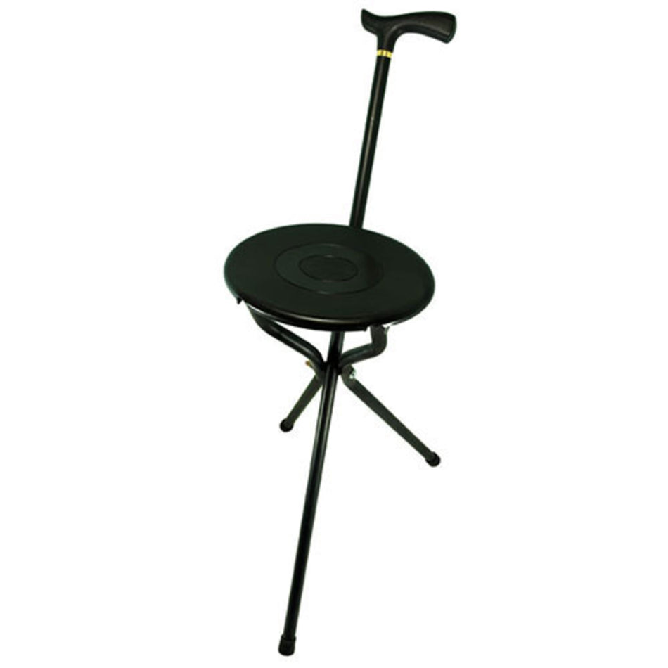 Folding Crutch Handle Seat Stick - Black