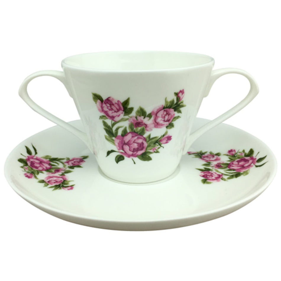 Two Handled Cup and Saucer Bone China