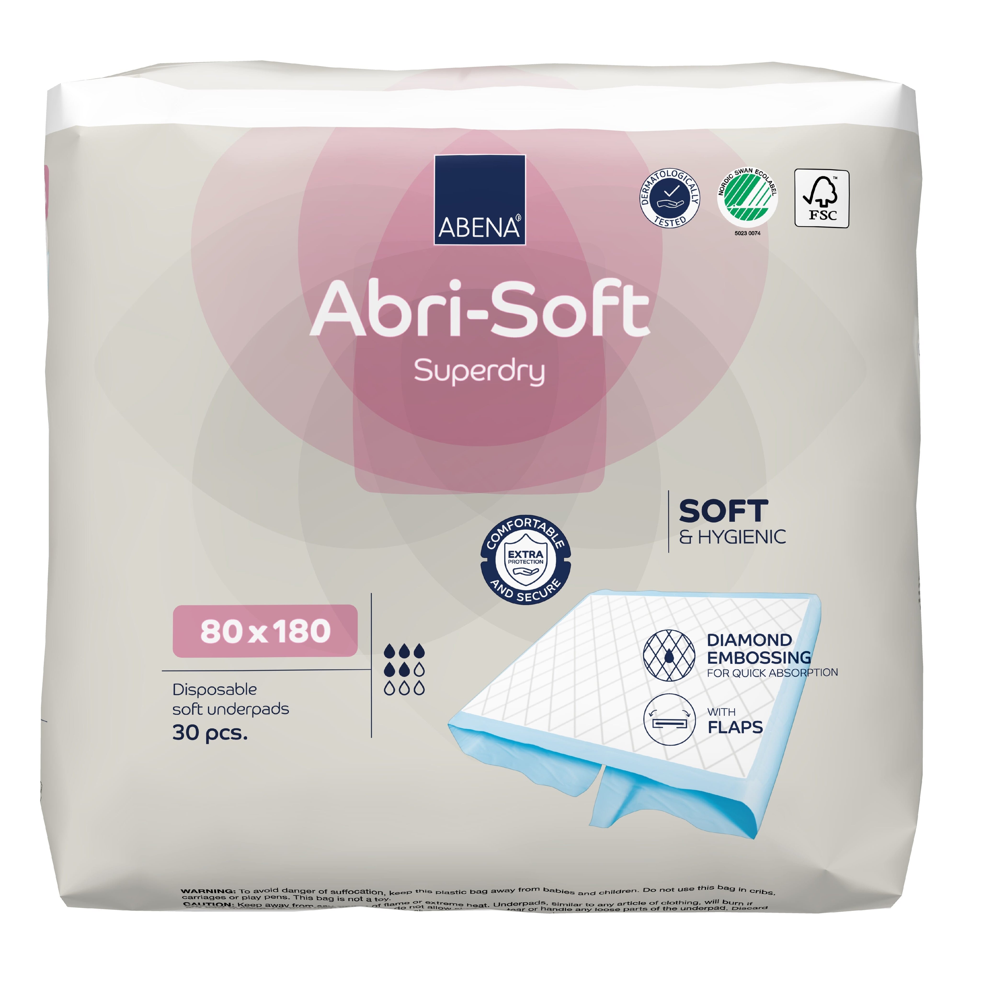 Image of Abena Abri-Soft Superdry Disposable Bed Pads with Flaps on a plain background.