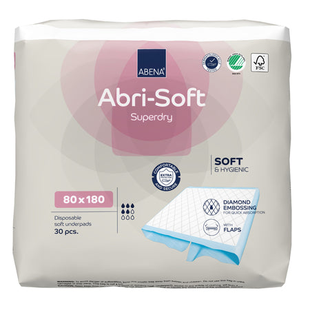Image of Abena Abri-Soft Superdry Disposable Bed Pads with Flaps on a plain background.