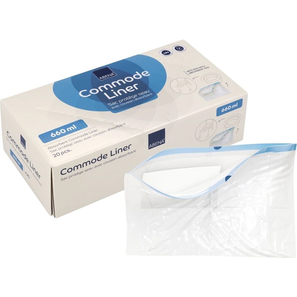 Abena Commode Liners-Pack of 20 with lid closed, highlighting the padded seat and discreet design.