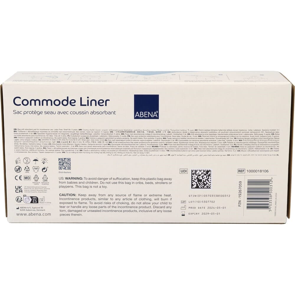 Close-up of Abena Commode Liners-Pack of 20 seat ring and supportive arms, showing comfort and stability.