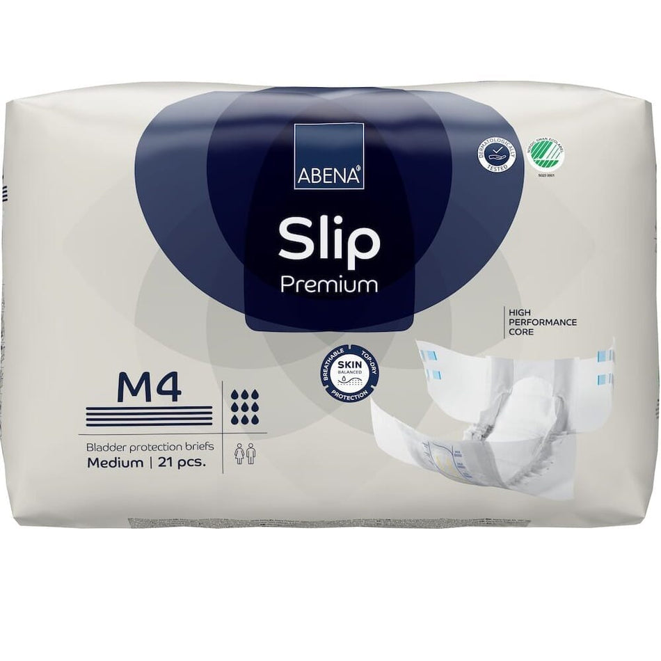 Image of Abena Slip M4 Premium All-In-One Incontinence Briefs on a plain background.
