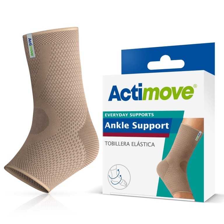Actimove Ankle Support support laid flat on a plain background, showing its breathable, elasticated material.