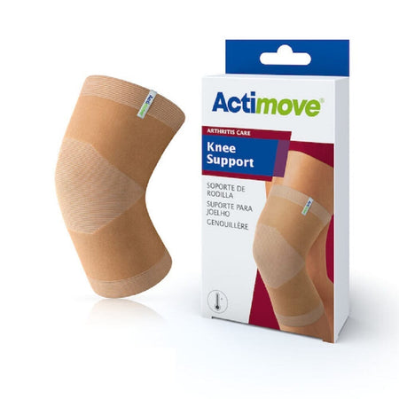 Actimove Arthritis Knee Support support laid flat on a plain background, showing its breathable, elasticated material.
