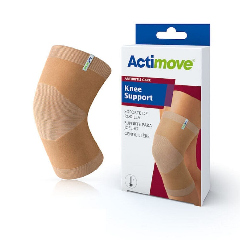 Actimove Arthritis Knee Support support laid flat on a plain background, showing its breathable, elasticated material.