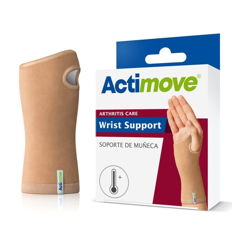 Actimove Arthritis Wrist Support support laid flat on a plain background, showing its breathable, elasticated material.
