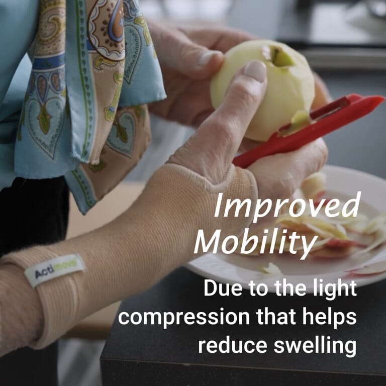 Packaging or retail box for Actimove Arthritis Wrist Support support with branding and size information.