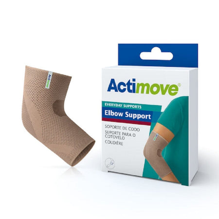 Actimove Elbow Support support laid flat on a plain background, showing its breathable, elasticated material.