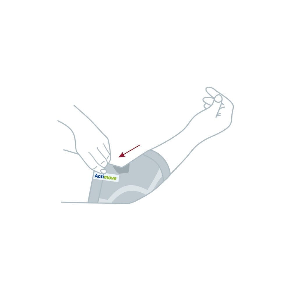 Actimove Elbow Support support being applied or removed from the joint, illustrating ease of use.