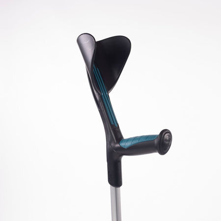 Advance Elbow Crutches: close-up of handle and cuff, highlighting the comfortable grip and supportive arm cradle.
