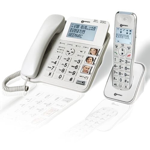 Full view of AmpliDECT 295 Combi Cordless Phone with large buttons and clear display on a plain background.