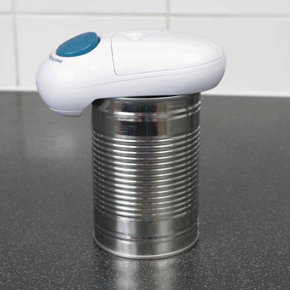 Diagram or packaging of Automatic Can Opener highlighting dimensions or features.