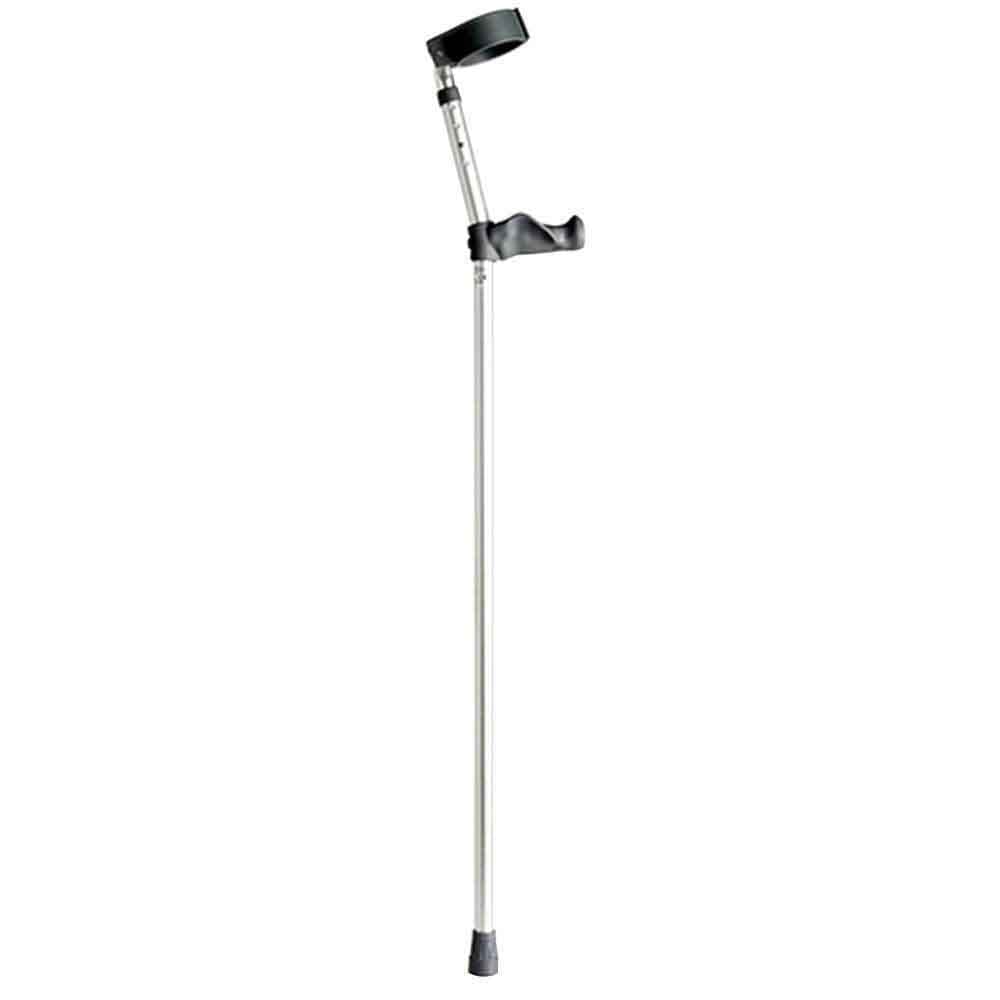 Bariatric Crutches: single elbow crutch on a plain background with an ergonomic handle, adjustable height and open cuff.
