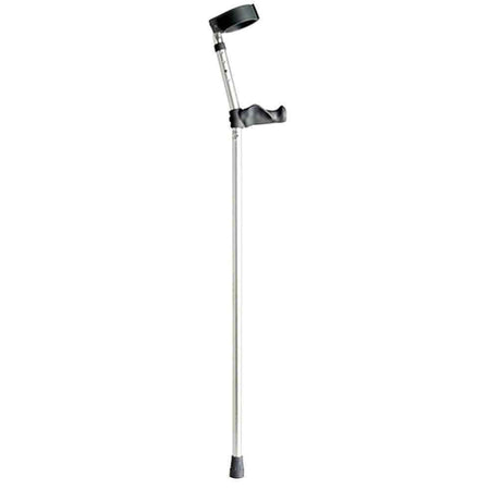 Bariatric Crutches: single elbow crutch on a plain background with an ergonomic handle, adjustable height and open cuff.