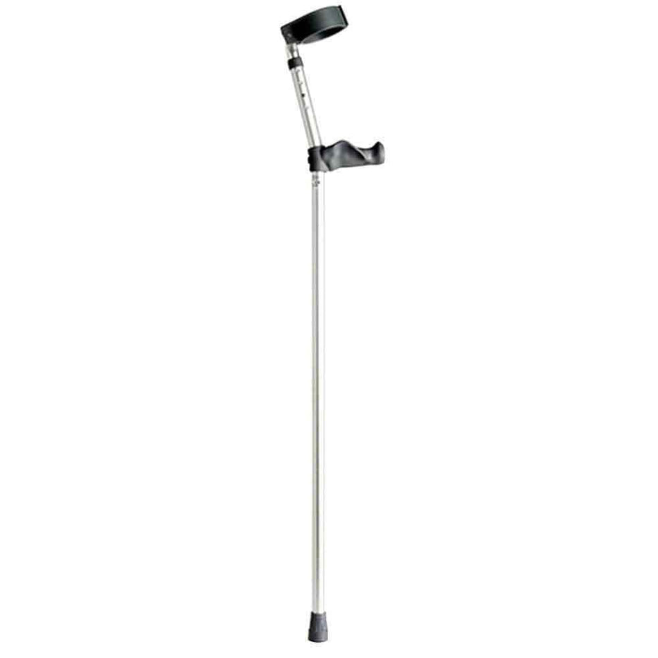 Bariatric Crutches: single elbow crutch on a plain background with an ergonomic handle, adjustable height and open cuff.