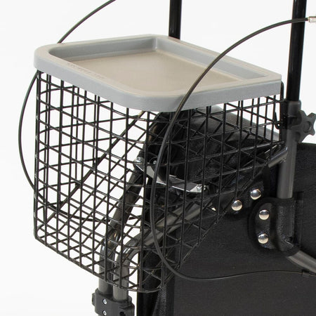 Basket and Tray Set for NRS 3 Wheel Rollator three-wheel rollator folded for storage, showing its compact design.