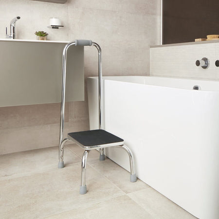 Alternative view of Bath Step Stool with Handrail, showing different angle or usage.