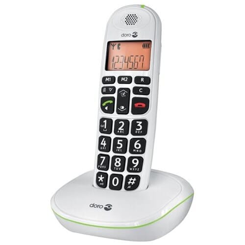 Big Button Cordless Phone being held in a hand, showing the size of the buttons and screen.