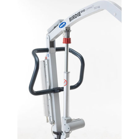 Close-up of the sling attachment points or spreader bar on Birdie Folding Electric Hoist hoist.