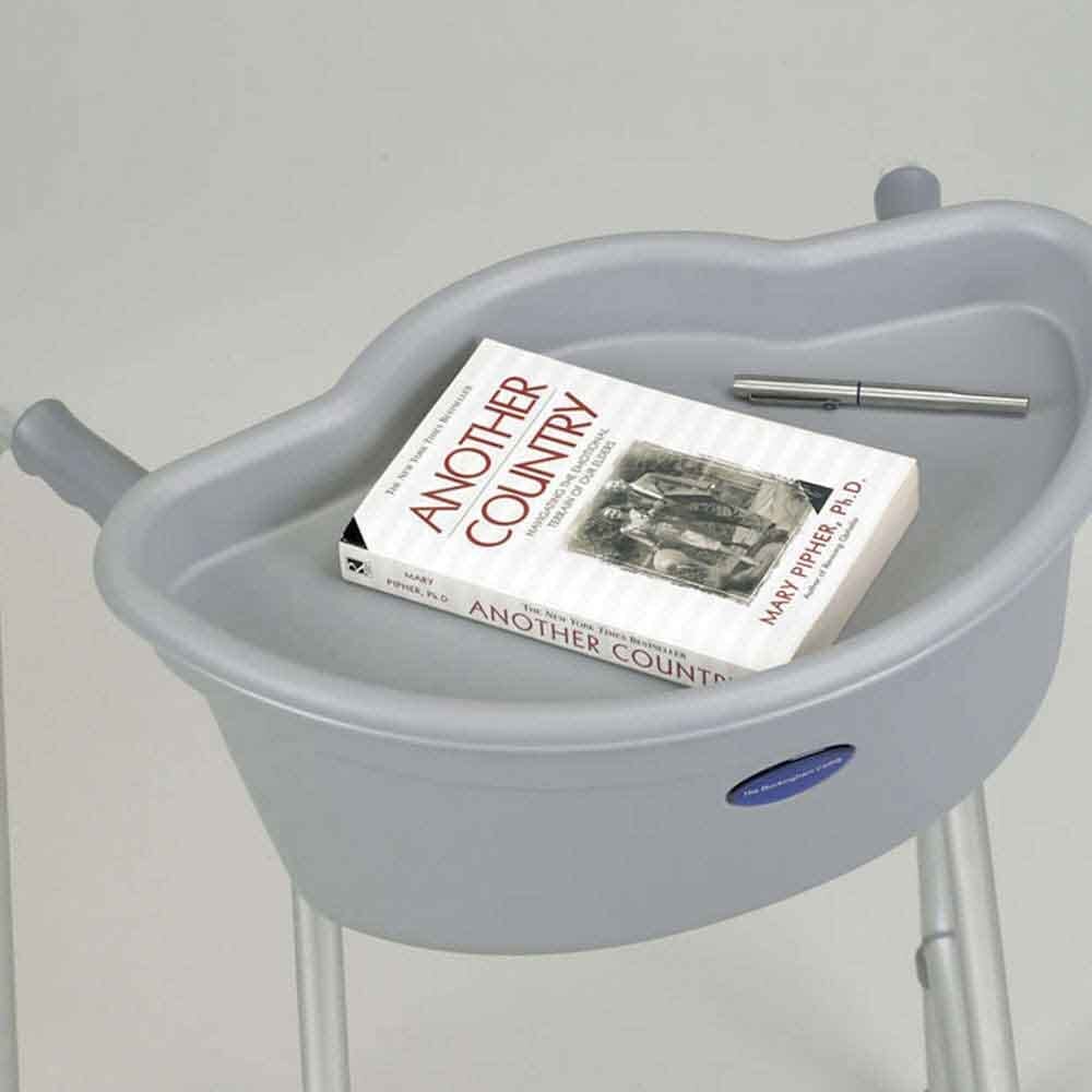 Buckingham Walking Frame Caddy line drawing with measurements, indicating height, width and depth dimensions.