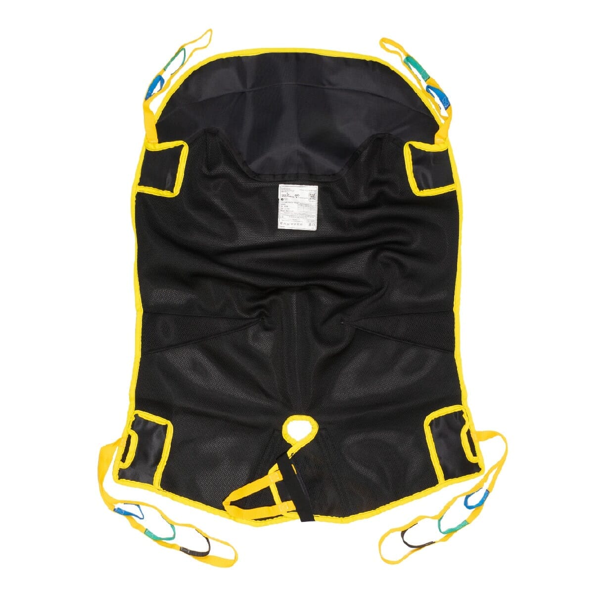 Diagram or packaging of COMFORT VALUE In-Chair Split Leg Highback Sling highlighting dimensions or features.