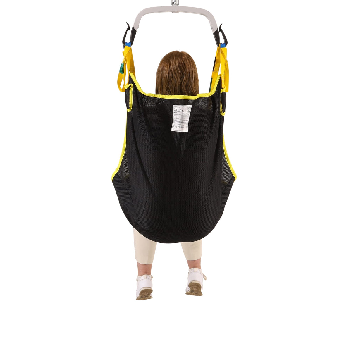 Diagram or packaging of COMFORT VALUE In-Chair Split Leg Sling highlighting dimensions or features.