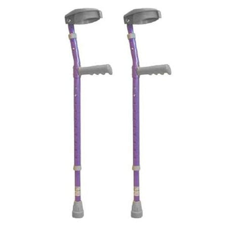 Childrens Coloured Crutches: single elbow crutch on a plain background with an ergonomic handle, adjustable height and open cuff.