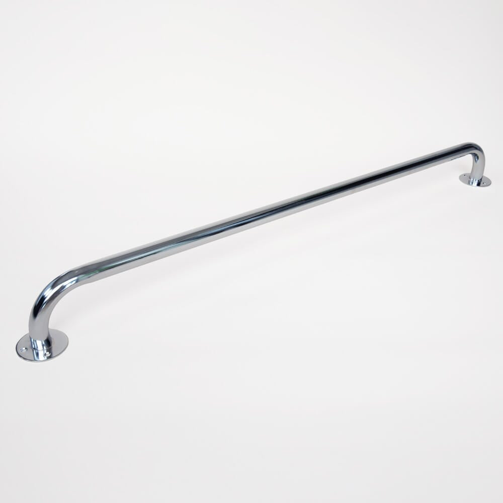 Close-up of a wall mounting plate on Chrome Plated Grab Rail grab rail showing screw holes for secure installation.