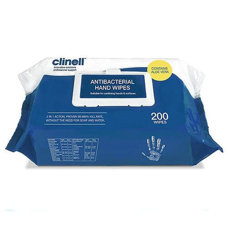 Image of Clinell Antibacterial Hand Wipes-Pack of 200 on a plain background.
