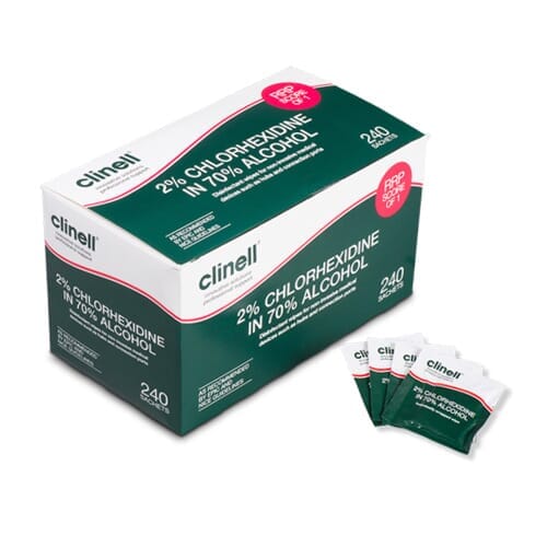 Image of Clinell Chlorhexidine Equipment Wipes on a plain background.