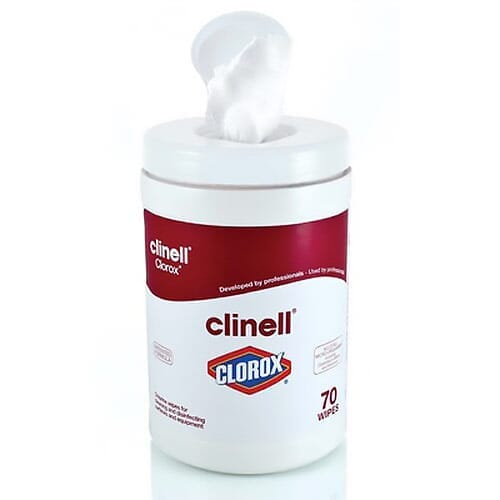 Image of Clinell Clorox Wipes Tub of 70 on a plain background.