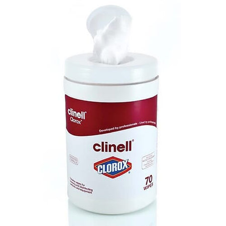 Image of Clinell Clorox Wipes Tub of 70 on a plain background.