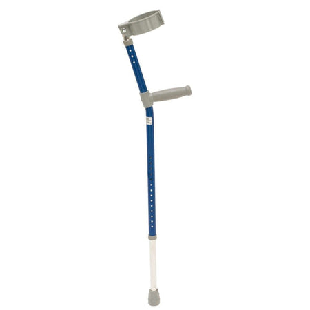 Coloured Crutches: single elbow crutch on a plain background with an ergonomic handle, adjustable height and open cuff.