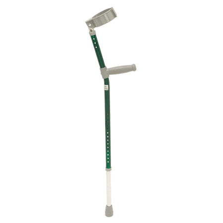 Coloured Crutches: single elbow crutch on a plain background with an ergonomic handle, adjustable height and open cuff.