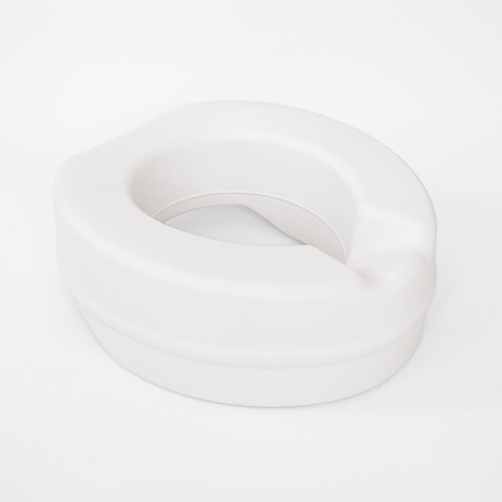 Diagram or packaging of Comfort Padded Raised Toilet Seat highlighting dimensions or features.