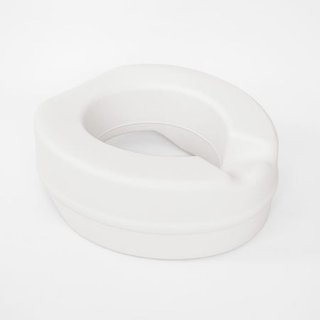 Diagram or packaging of Comfort Padded Raised Toilet Seat highlighting dimensions or features.