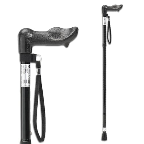 Full view of Comfy Grip Walking Stick-Left Handed walking stick on a plain background, showing its handle, shaft and ferrule.