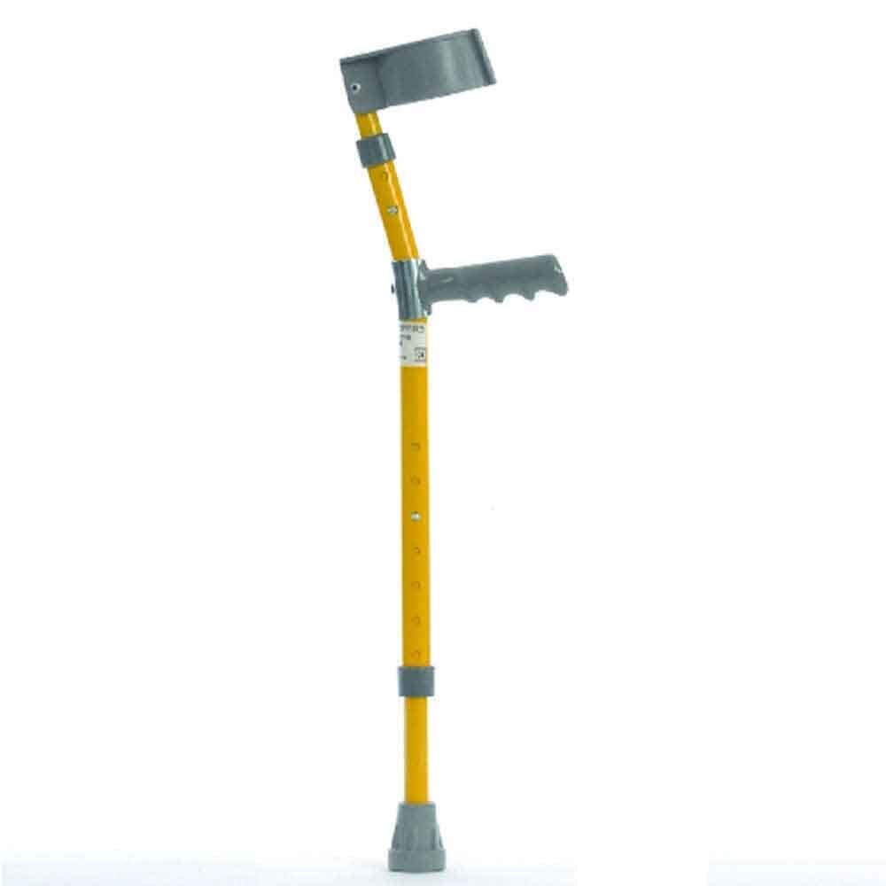 Crutches for Children: single elbow crutch on a plain background with an ergonomic handle, adjustable height and open cuff.