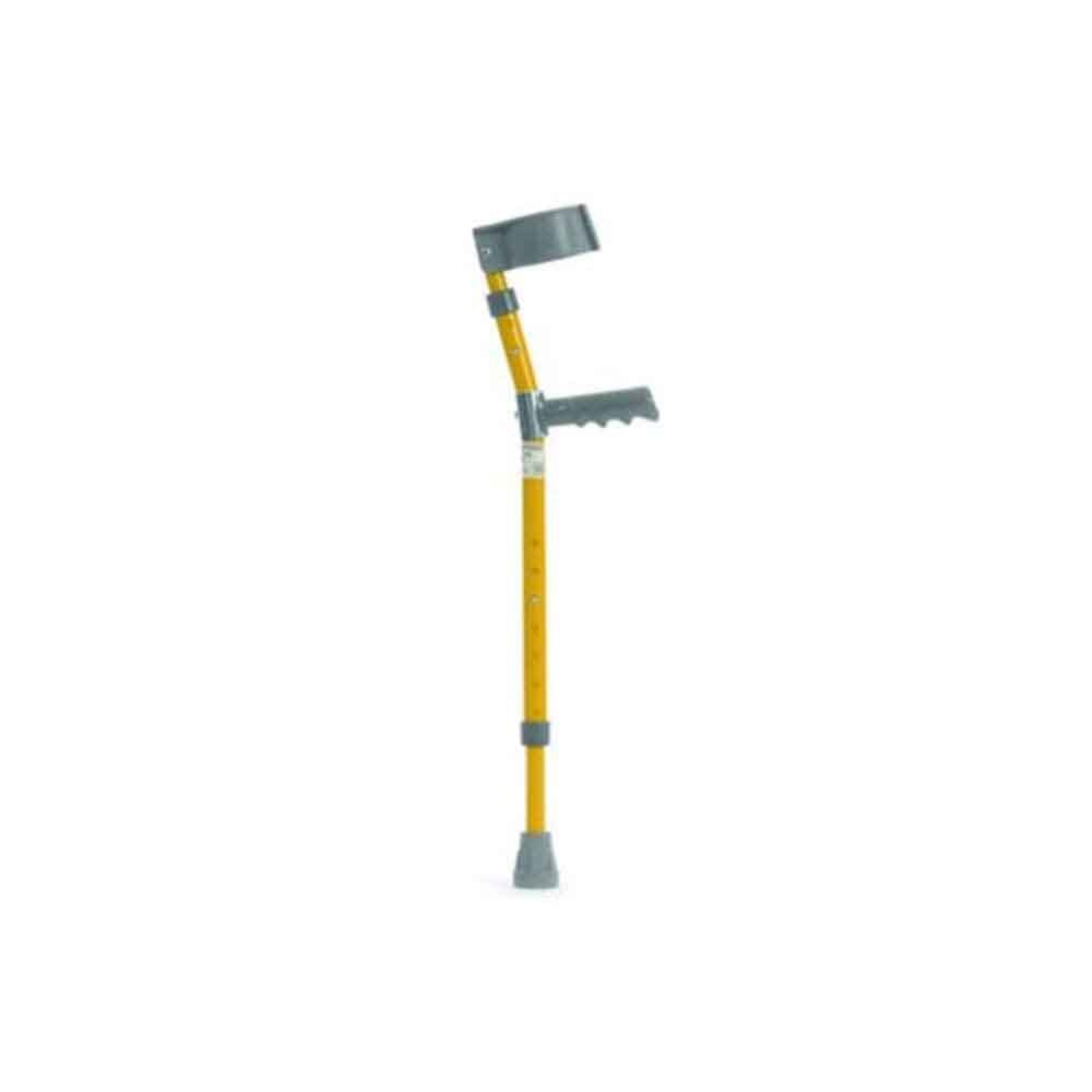 Crutches for Children: single elbow crutch on a plain background with an ergonomic handle, adjustable height and open cuff.