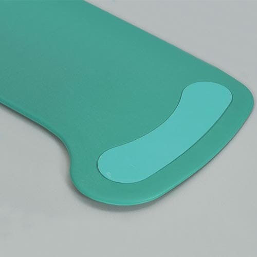 Full view of Curved Transfer Board mobile hoist on a plain background, showing the wheeled base, upright mast and sling attachment.