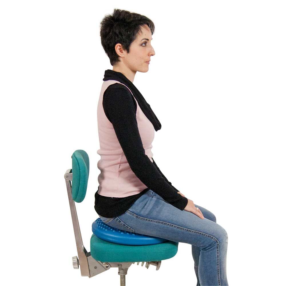 Packaging for DiscoSit Balance Air Cushion cushion with branding and product information.