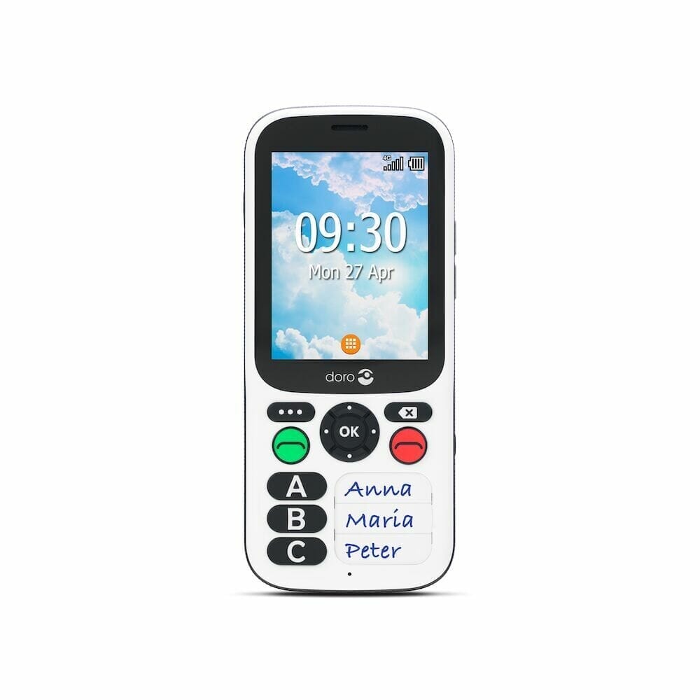Full view of Doro 780X Simple Mobile Phone with large buttons and clear display on a plain background.