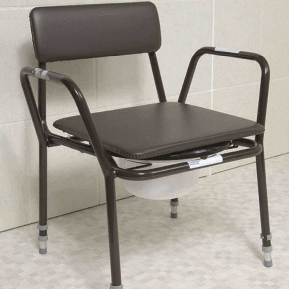 Dovedale Extra Low Commode with lid closed, highlighting the padded seat and discreet design.