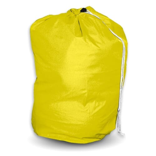 Full view of Drawstring Laundry Bag bag on a plain background, showing its shape and carrying handles.