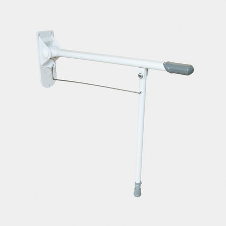 Lifestyle image of Drop Down Toilet Support Rail with Leg being used in a real-life setting.