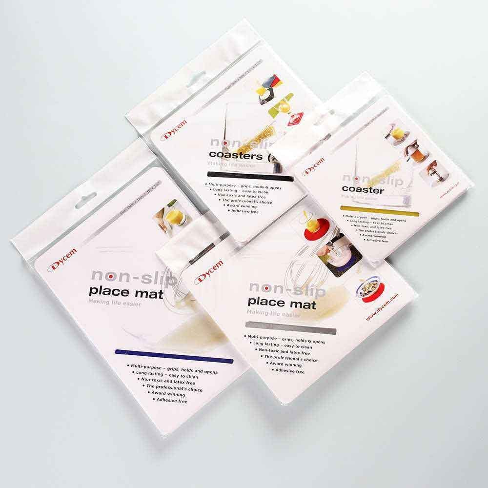 Diagram or packaging of Dycem Non Slip Mat highlighting dimensions or features.