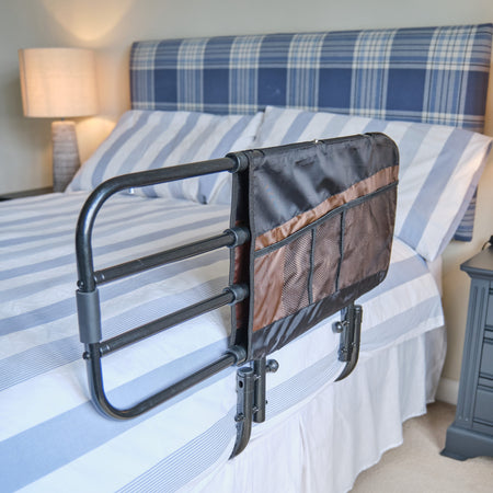 Lifestyle image of EZ Adjustable Bed Rail being used in a real-life setting.